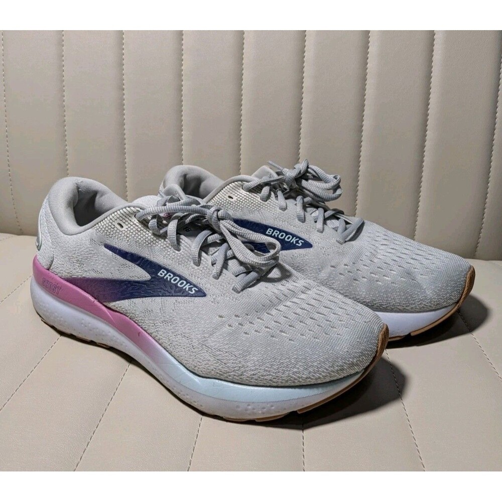 Brooks Ghost 16 Shoes Womens Size 11 White Grey Pink Blue Running Athletic